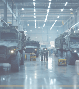 German army vehicles undergoing maintenance