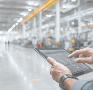 Realistic factory floor with RTLS-based tracking interface for digital value stream analysis