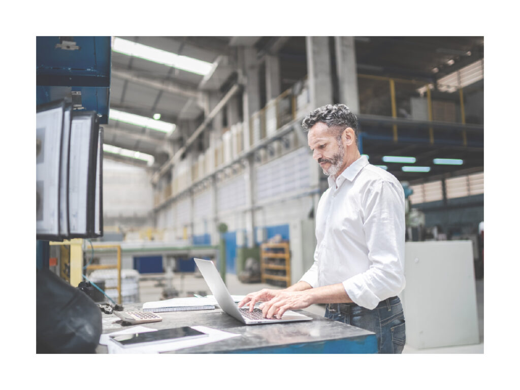 Factory worker analyzing location data
